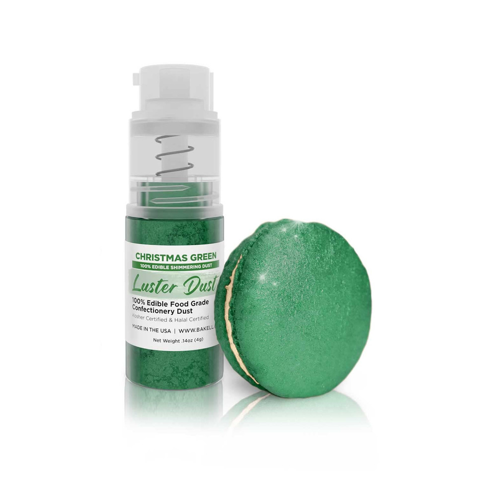 Luster Dust - Christmas Green (4G 1X Pump) | Edible Vegan Dust & Paint For Cake Decorating, Ice Cream, Desserts, Cocktails And Beverages By Bakell