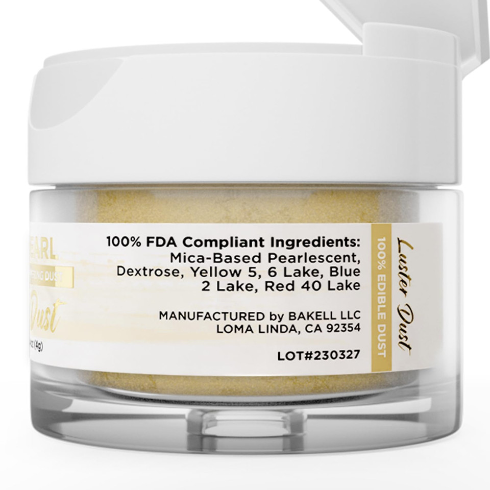 Luster Dust - Intense Pearl White (4G 1X Jar) | Edible Vegan Dust & Paint For Cake Decorating, Ice Cream, Desserts, Cocktails And Beverages By Bakell