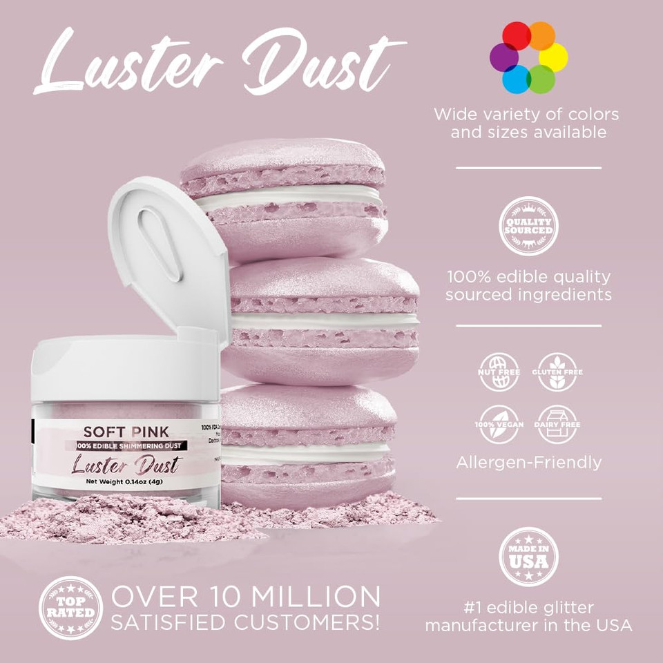 Luster Dust - Purple Purple (4G 1X Jar) | Edible Vegan Dust & Paint For Cake Decorating, Ice Cream, Desserts, Cocktails And Beverages By Bakell
