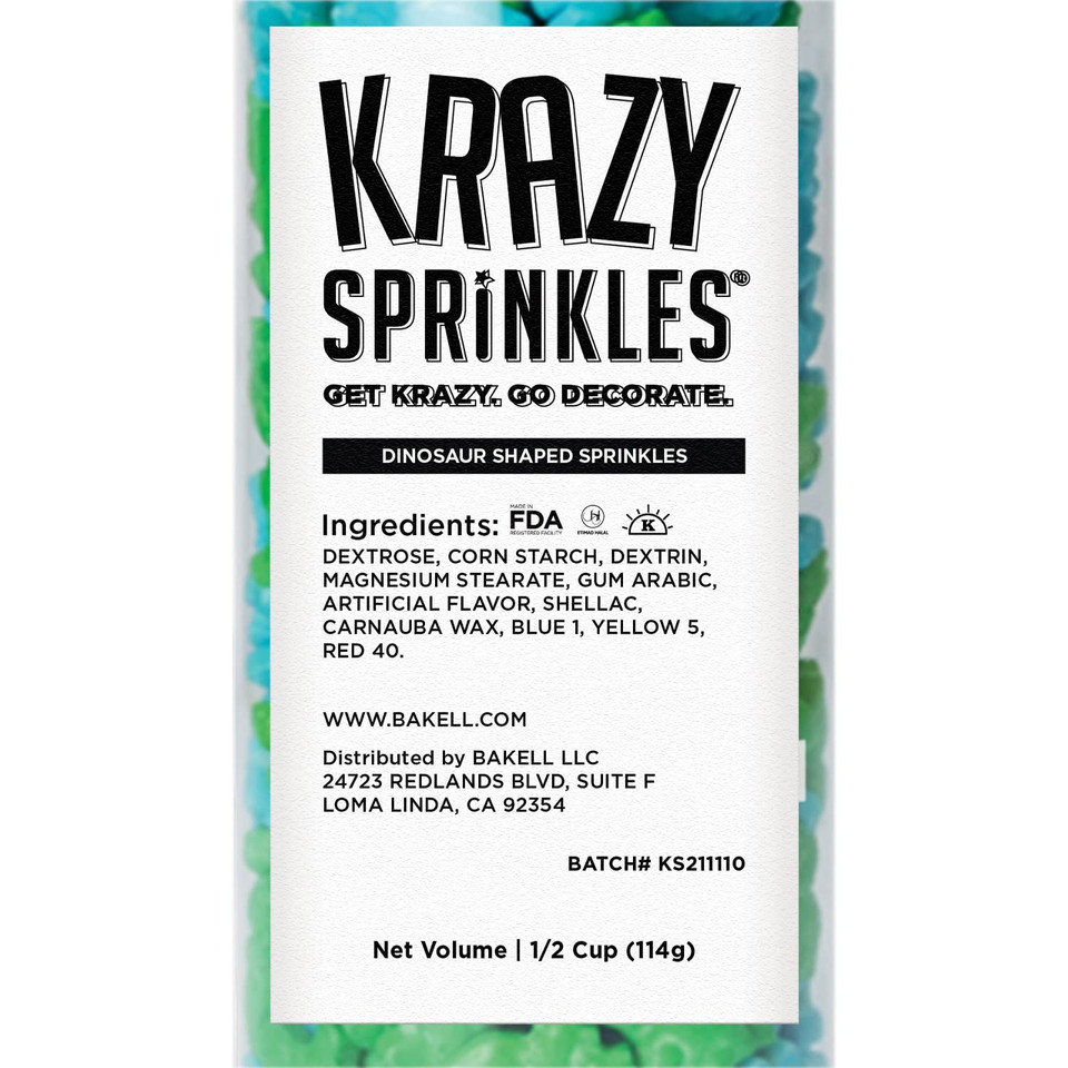 Krazy Sprinkles Dinosaur Animal Shapes (1/2 Cup 1X Jar) | Exceptional Sprinkles For Imaginative Baking & Decorating By Bakell