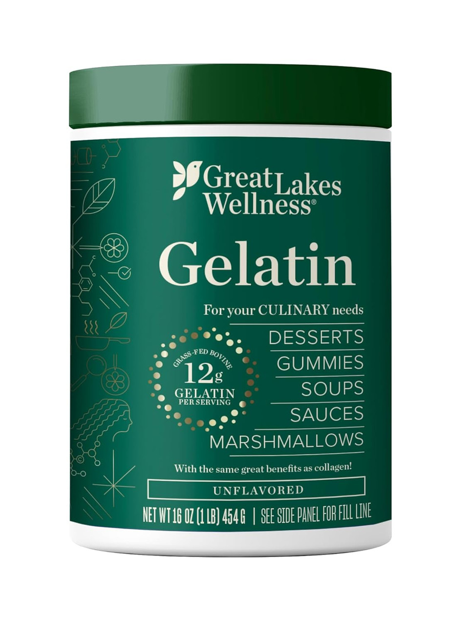 Great Lakes Wellness Beef Gelatin Powder For Culinary Needs - Perfect For Gummies, Marshmallows, Desserts And More - Unflavored - Grass-Fed, Kosher, Keto, Non-Gmo 16 Oz