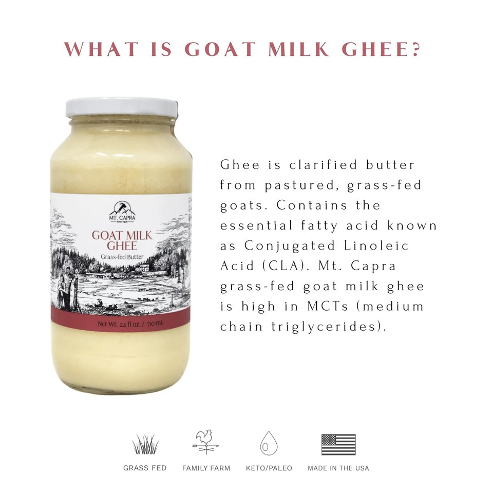 Goat Milk Ghee | Grass-Fed Clarified Butter High In Mct Oil Perfect For Bulletproof Coffee, Keto, Paleo, And Whole 30 Diets | Pasture Raised And Unsalted | 142 Servings - 24 Fl Oz