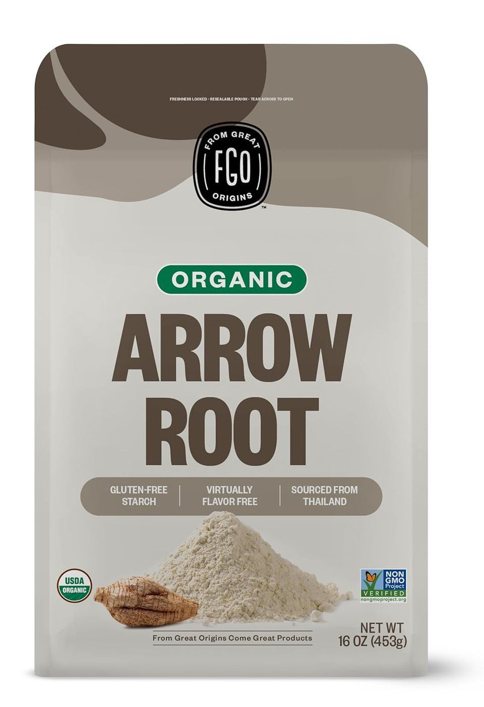 Fgo Organic Arrowroot Powder, 16Oz (1 Pound), Usda Organic, Non-Gmo Natural Thickener, Gluten-Free, Dairy-Free, Flour Or Corn Starch Substitute