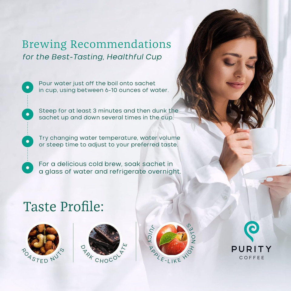 Purity Coffee Calm Decaf Medium Roast Organic Coffee - Usda Certified Organic Specialty Grade Arabica Single-Serve Packets - Third Party Tested For Mold, Mycotoxins & Pesticides - 5 Ct Box