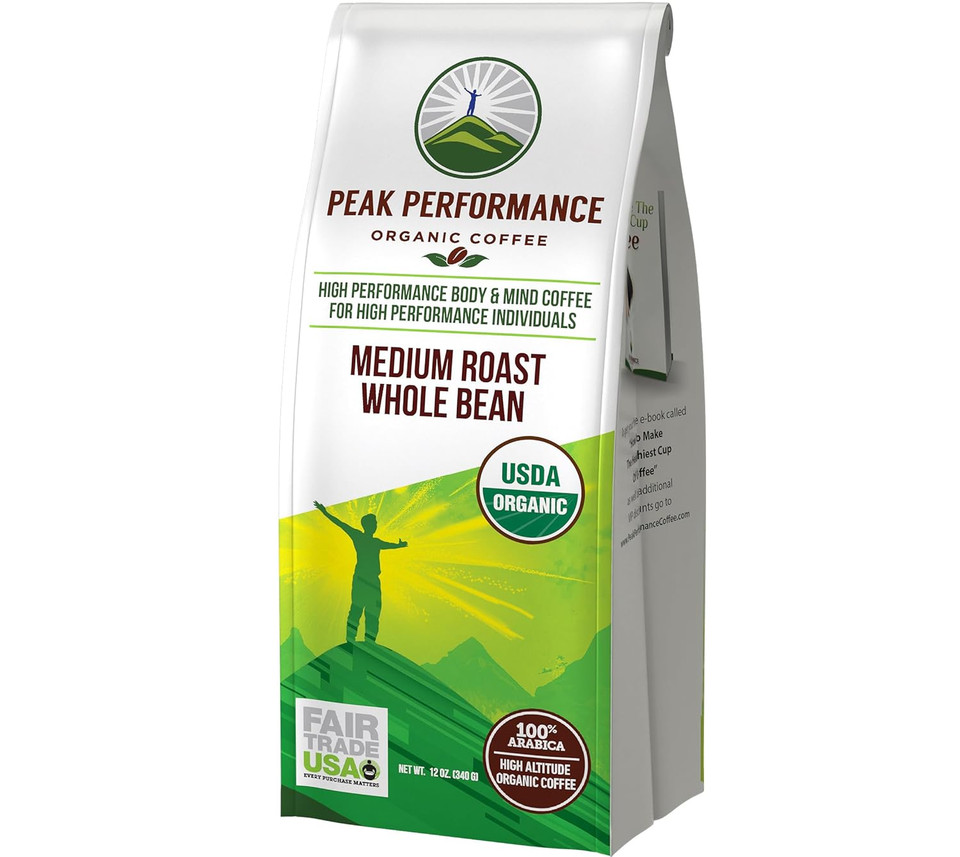 Peak Performance High Altitude Organic Decaf Coffee. Fair Trade, Low Acid, Non Gmo, And Beans Full Of Antioxidants. Medium Roast Smooth Tasting Usda Certified Organic Decaffeinated Ground Coffee Bag