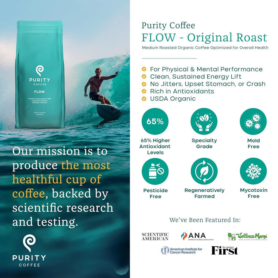 Purity Coffee Ease Dark Roast Low Acid Organic Coffee - Usda Certified Organic Specialty Grade Arabica Whole Bean Coffee - Third Party Tested For Mold, Mycotoxins And Pesticides - 5 Lb Bag