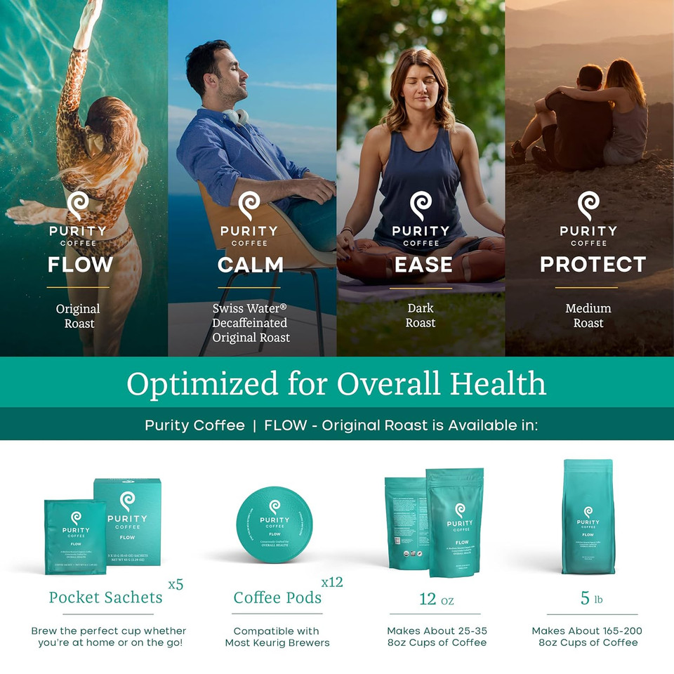 Purity Coffee Ease Dark Roast Low Acid Organic Coffee - Usda Certified Organic Specialty Grade Arabica Whole Bean Coffee - Third Party Tested For Mold, Mycotoxins And Pesticides - 5 Lb Bag