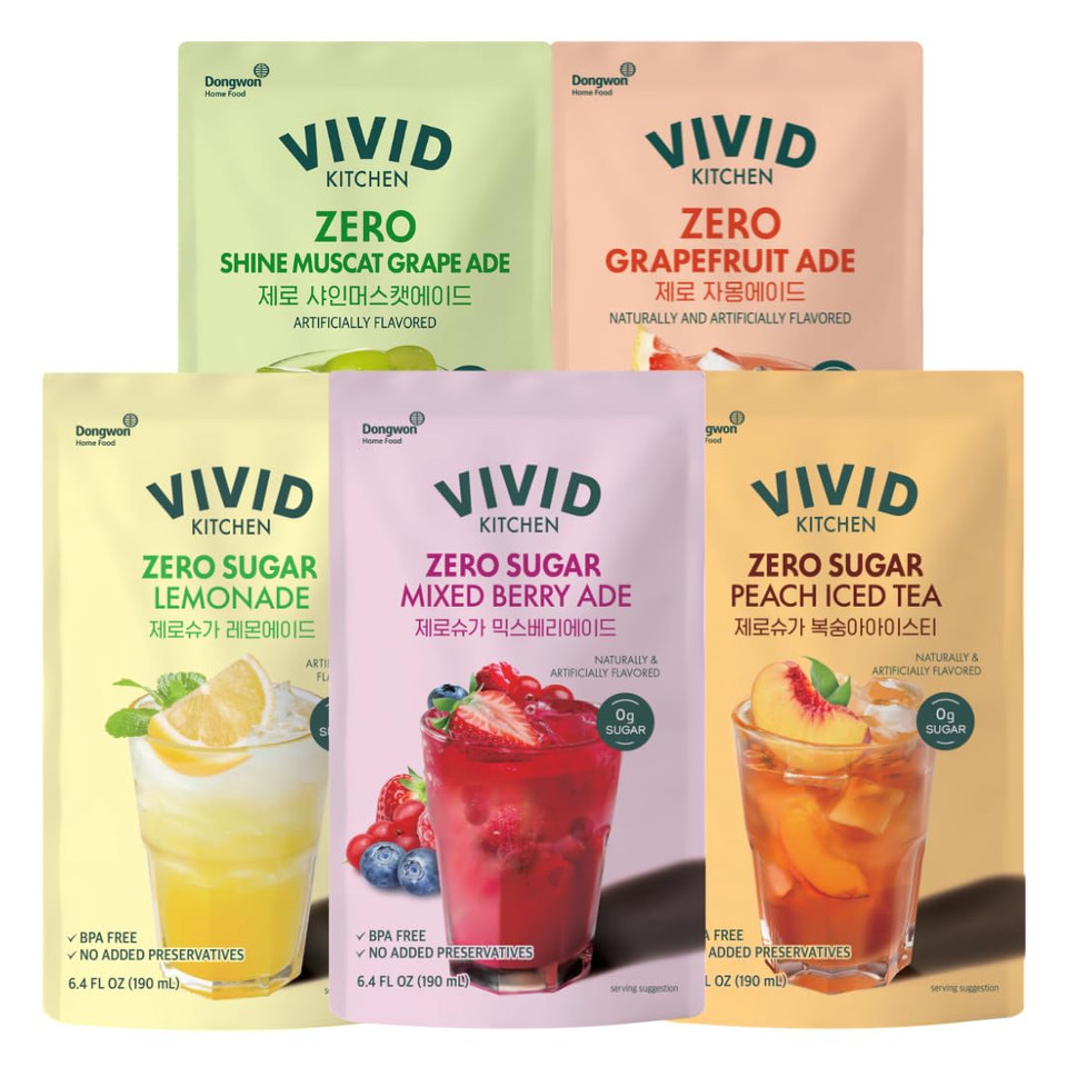 Vivid Kitchen Korean Grape Ade  Shine Muscat Flavor  Zero Sugar, Zero Calories  6.4 Fl Oz (10 Pouches)  No Preservatives Or Corn Syrup  Natural Korean Drink For Hydration & Refreshment