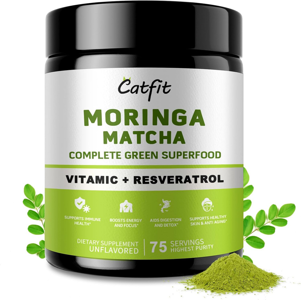 Matcha Powder With Moringa, Green Tea And Resveratrol, 4-In-1 Superfood For Energy, Immune, Digestion And Antioxidant Support, Vegan, Gluten-Free, 5.64 Oz