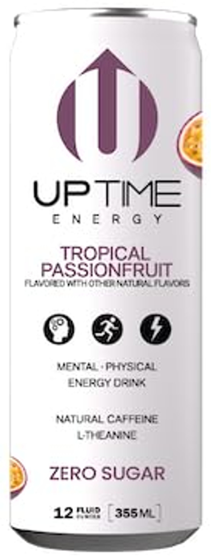 Uptime - Tropical Passionfruit 12 Pack - Zero Sugar Premium Energy Drink, 12Oz Cans, Natural Caffeine, Natural Flavors