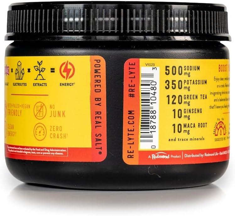 Redmond Re-Lyte Energy Electrolyte Mix, Raspberry Mango, 8.6Oz Jar