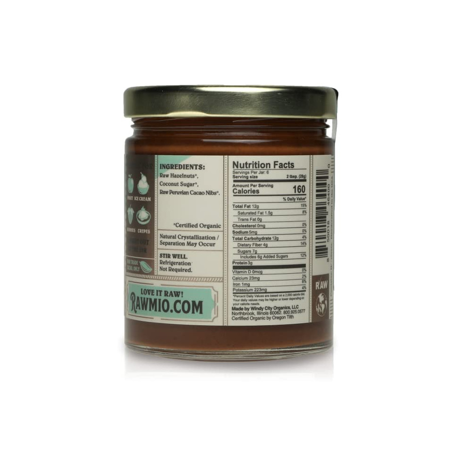 Rawmio Chocolate Hazelnut Spread, 6 Oz. Jar, 6 Serving Per Jar - Raw, Organic, Vegan, Gluten-Free