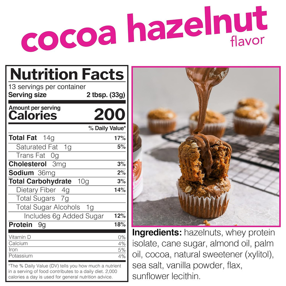 Nuts N More Cocoa Hazelnut Butter Spread - High Protein, Low Carb, Low Sugar, Gluten Free, Non-Gmo, All-Natural Keto Nut Butter Snack (15Oz Jar)