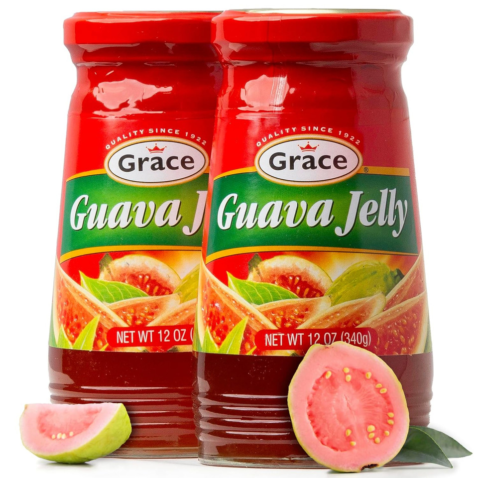 Grace Guava Jelly 12Oz - 2 Jars - Tropical Guava Paste Made With Premium Jamaican Guava Fruit - Caribbean Guava Fruit Spread Ideal For Guava Gizzada & Pastelitos De Guayaba