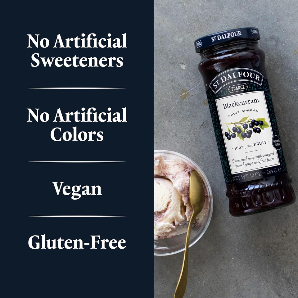 St. Dalfour Blackcurrant Fruit Spread - 10Oz - 100% From Fruit, No Artificial Ingredients, Non-Gmo, No Cane Sugars, All Natural, Made In France