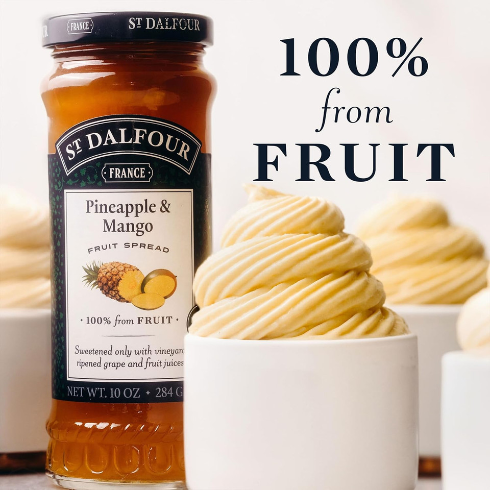 St. Dalfour Pineapple & Mango Fruit Spread - 10Oz - 100% From Fruit, No Artificial Ingredients, Non-Gmo, No Cane Sugars, All Natural, Made In France