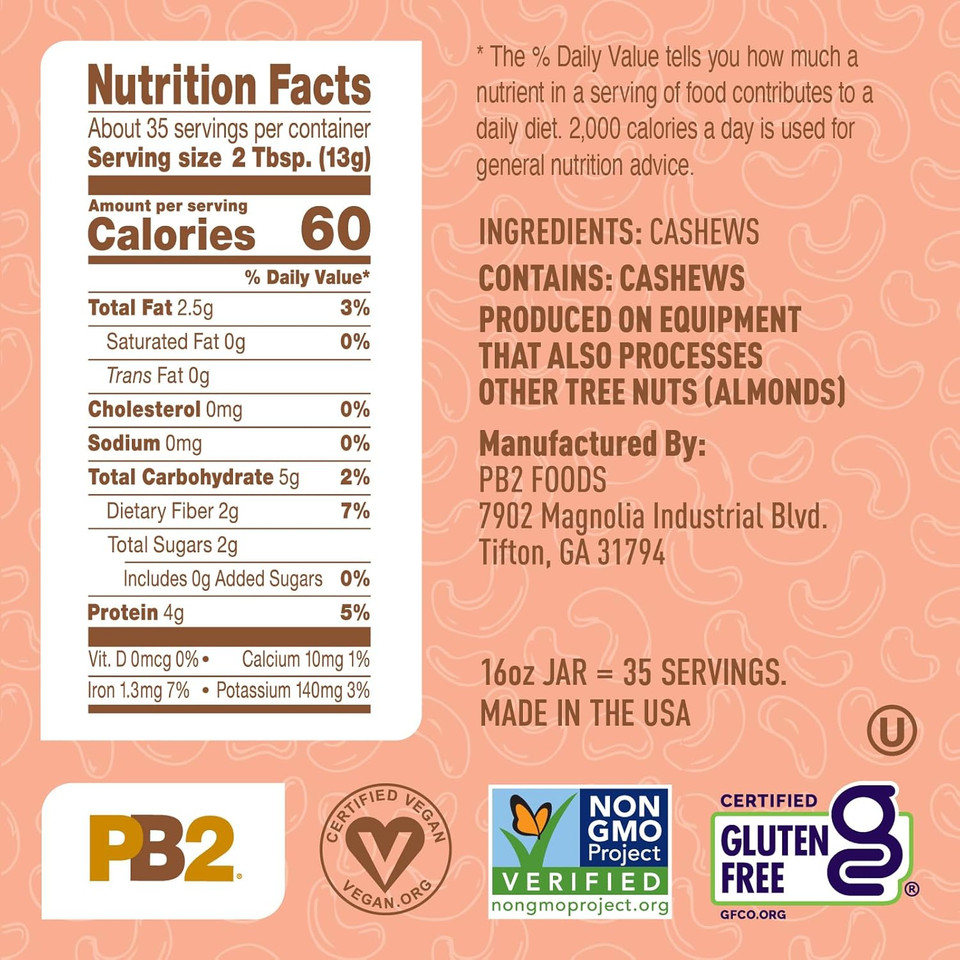 Pb2 Powdered Cashew Butter - Cashew Powder With No Added Sugar Or Salt [6.5Oz Jar]