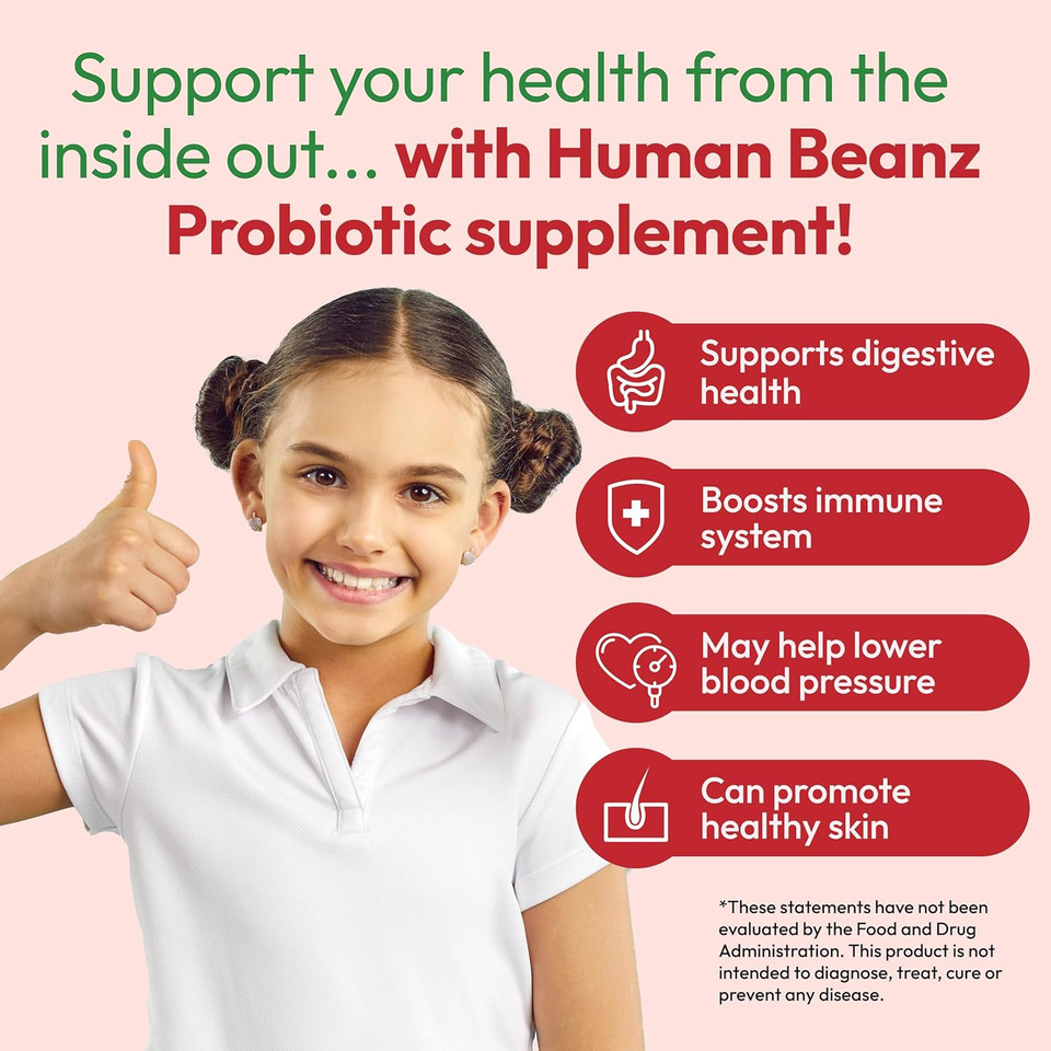 Probiotic Jelly Bean Gummies For Kids, Probiotic Supplements For Digestive Health, Nutritional Vegetarian Supplements, 120 Strawberry Blast Jelly Beans, Kosher