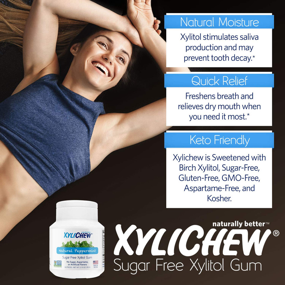 Xylichew 100% Xylitol Chewing Gum - Non Gmo, Non Aspartame, Gluten Free, And Sugar Free Gum - Natural Oral Care, Relieves Bad Breath And Dry Mouth - Fruit, 60 Count
