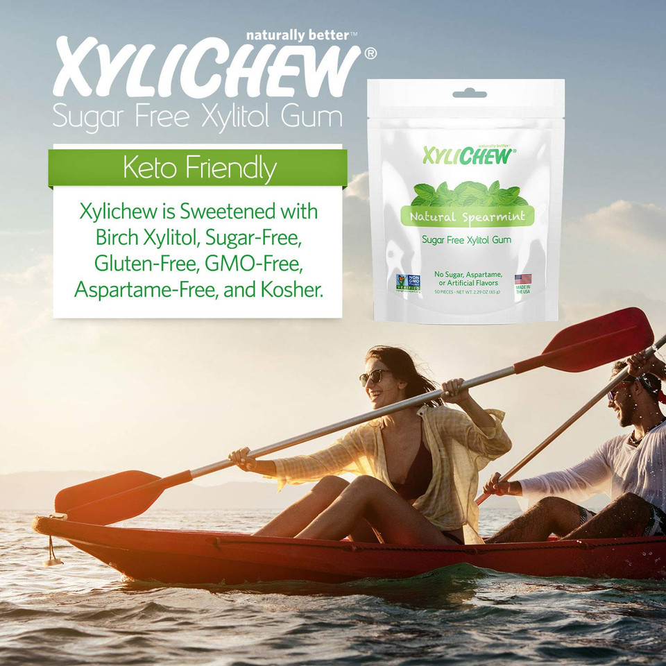 Xylichew 100% Xylitol Chewing Gum - Non Gmo, Non Aspartame, Gluten Free, And Sugar Free Gum - Natural Oral Care, Relieves Bad Breath And Dry Mouth - Peppermint, 50 Count
