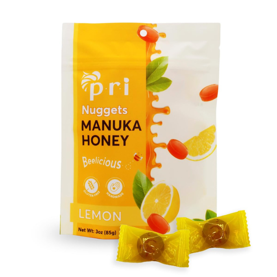 P.R.I Manuka Honey & Lemon Nuggets, Sweet And All Natural Hard Candy Treat, 3Oz