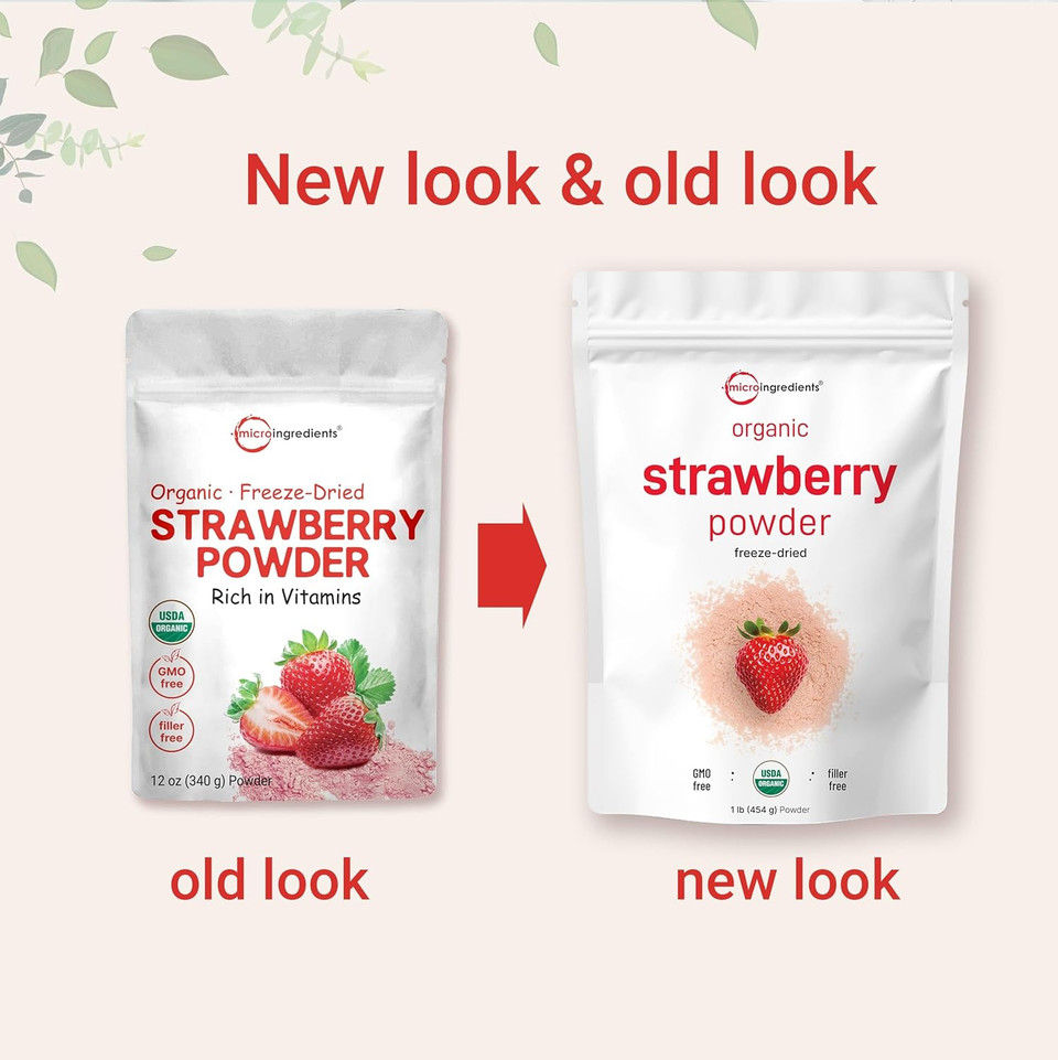 Micro Ingredients Organic Strawberries Sliced, 6.4Oz | 100% Natural Fruit | Freeze Dried Strawberry Source | No Sugar & Additives | Healthy Snack & Topping For Beverages Or Recipes | Non-Gmo, Vegan