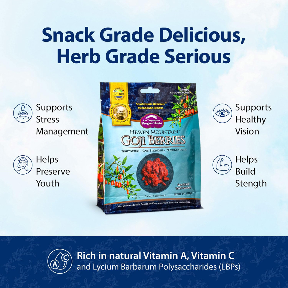 Dragon Herbs Heaven Mountain Goji Berries 8 Oz. (227G), Moist, Fight Stress, Gain Strength, Eye Vision Tonic, All Natural Ingredients