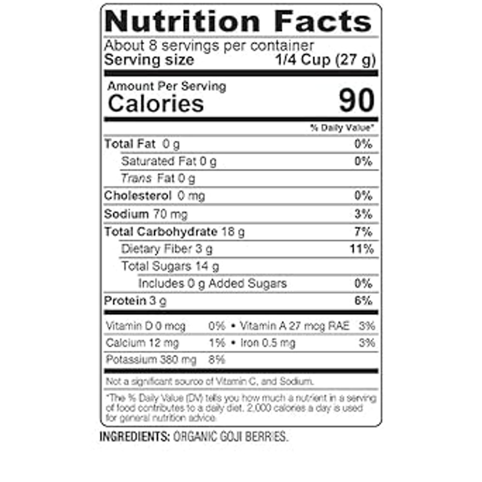 Bareorganics Sun Dried Goji Berries, Organic, Superfood, 8 Oz