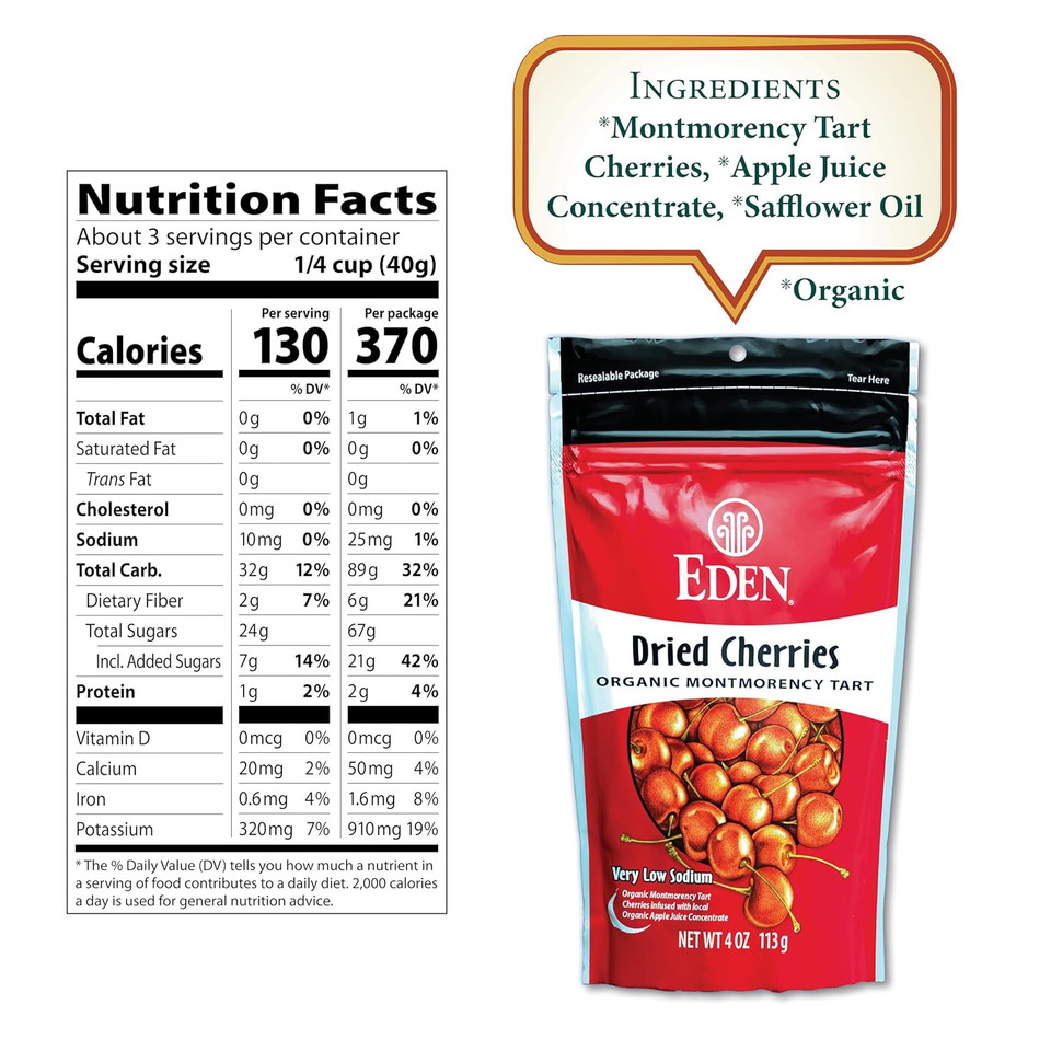 Eden Dried Montmorency Cherries, 4 Oz Bag
