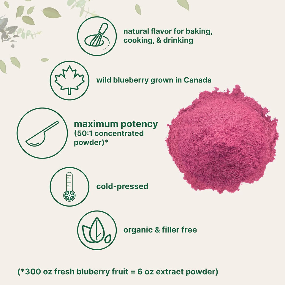 Organic Blueberry Extract Powder, 10Oz | 100% Natural Fruit Powder | Freeze-Dried Wild Blueberries Source | No Sugar & Additives | Great Flavor For Drinks, Smoothie, & Beverages | Non-Gmo & Vegan