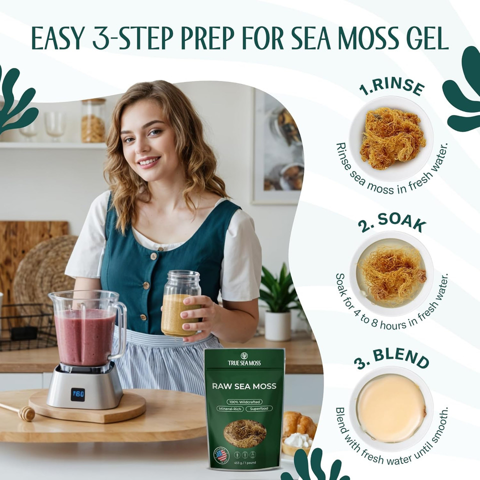 Trueseamoss (3 Pounds) - Wild Crafted Seamoss Raw - 100% Irish Sea Moss - Dried Sea Moss Advanced Drink - Clean And Sundried - 100% Vegan (48Oz)