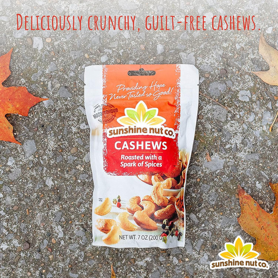 Sunshine Nut Company Whole Roasted Lightly Salted Cashews, Spark Of Spices Flavor, 6 Pack, 7 Oz. Each, Gluten Free, Peanut Free And Vegan Individual Snack Packs For Kids And Adults, Gmo Free