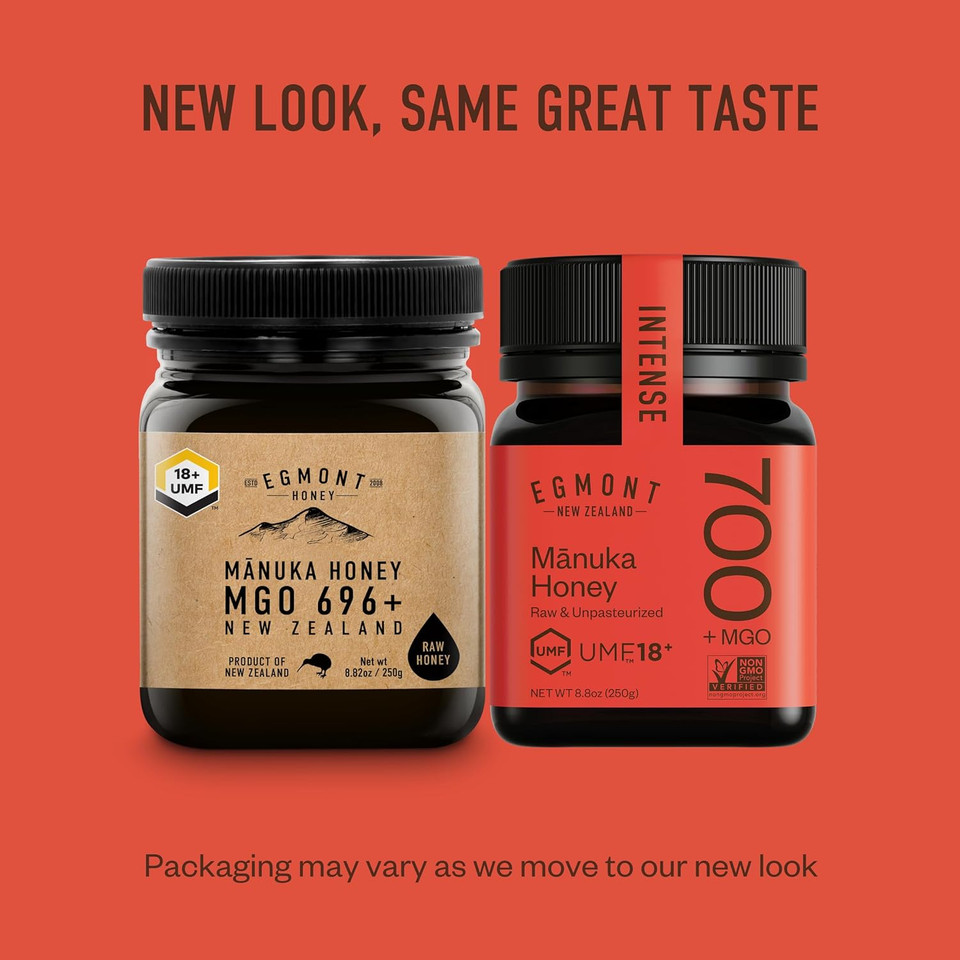 Egmont Honey Raw Manuka Honey Mgo 700+ Umf 18+ 8.8Oz(250G) Non-Gmo, Kosher, Recycled Plastic Jar, Traceable 100% Pure Authentic New Zealand Honey, Umf & Mgo Certified