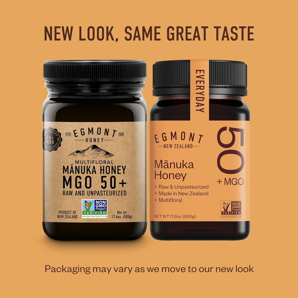 Egmont Honey Raw Manuka Honey Mgo 50+ 17.6Oz (500G) Non-Gmo, Kosher, Recycled Plastic Jar, Traceable 100% Pure Authentic New Zealand Honey, Mgo Certified