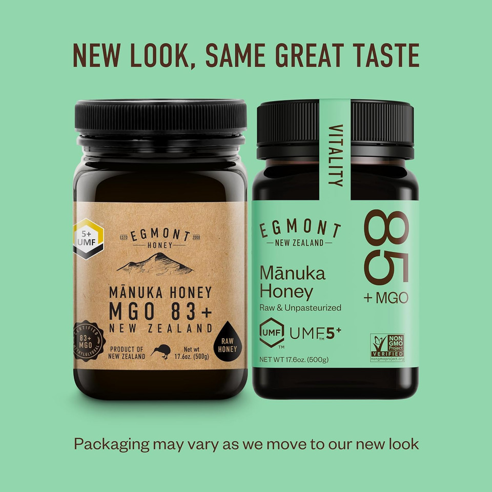 Egmont Honey Raw Manuka Honey Mgo 85+ Umf 5+ 17.6Oz (500G) Non-Gmo, Kosher, Recycled Plastic Jar, Traceable 100% Pure Authentic New Zealand Honey, Umf & Mgo Certified