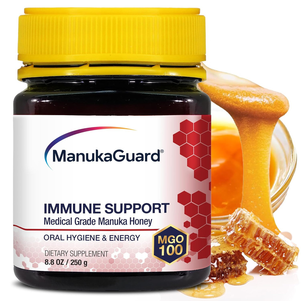 Manukaguard Immune Support Manuka Honey 8.8 Oz - Raw From New Zealand Mgo 100 - Skin Care, Immune System Support, Cough, Digestive & Respiratory Health