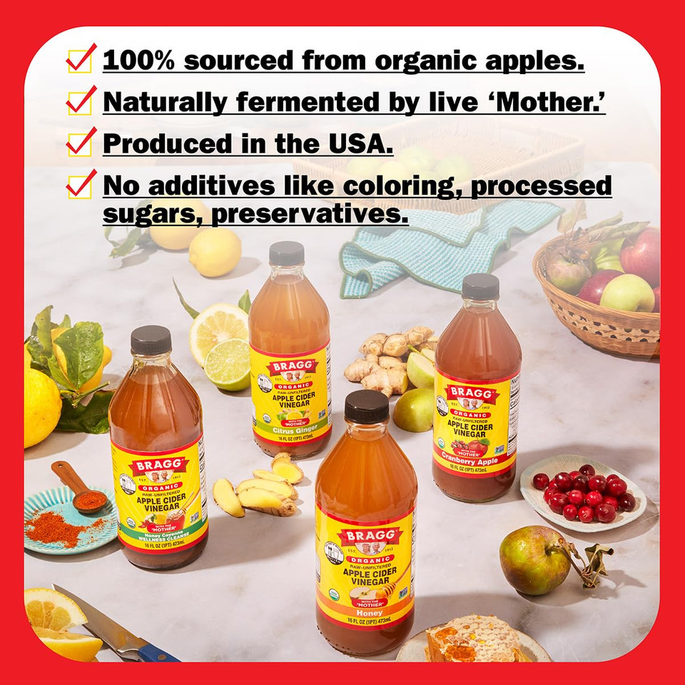 Bragg Organic Apple Cider Vinegar Honey Cayenne Wellness Cleanse With The Mother - 16 Fl Oz - Raw And Unfiltered
