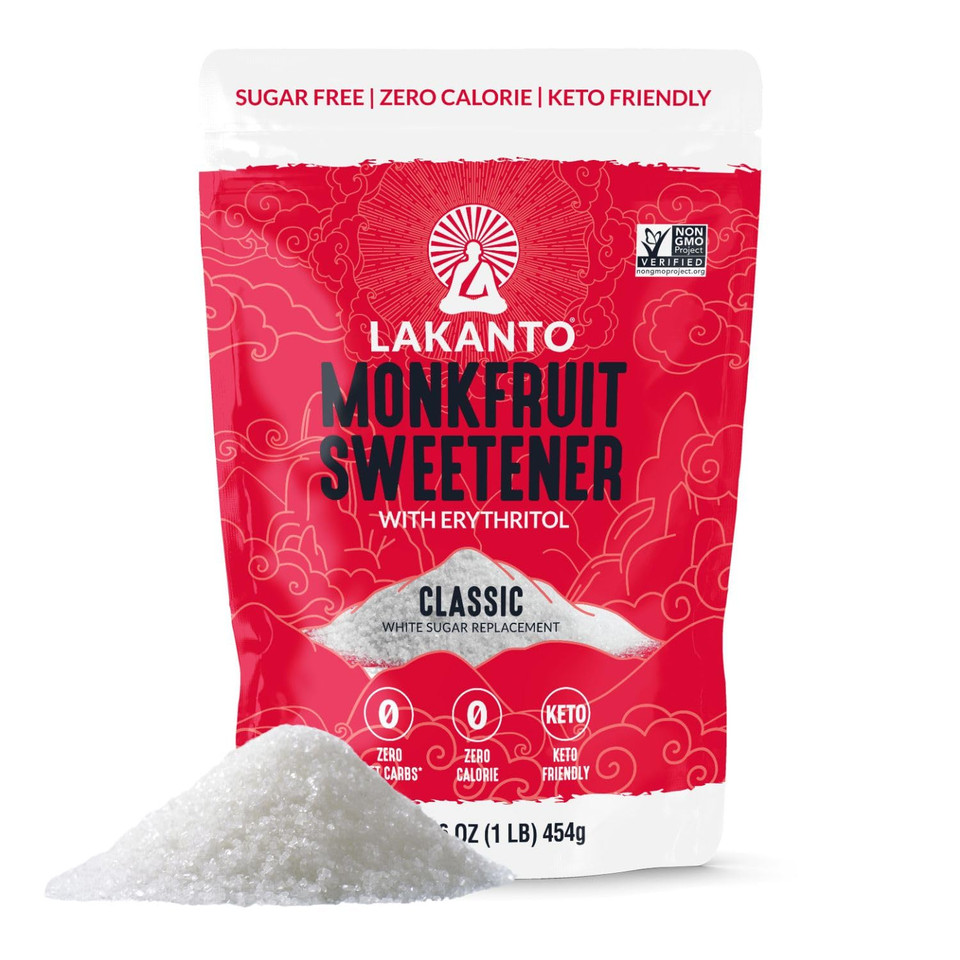 Lakanto Monk Fruit Sweetener With Erythritol, White Sugar Substitute From Monk Fruit Extract, Classic White Sugar Replacement For Baking, Coffee & Tea, Gluten Free, Low Carb, Non Gmo, Keto, 1 Lb Bag