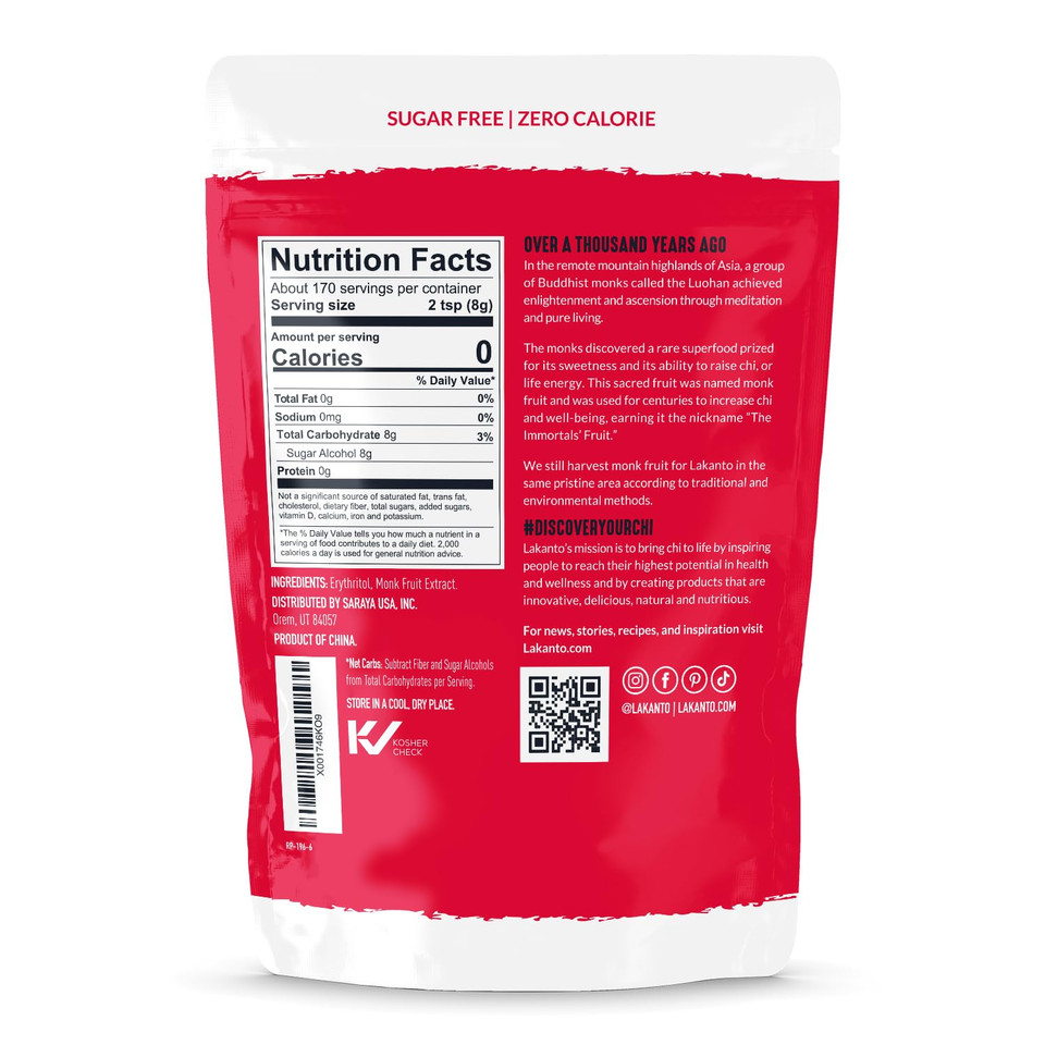 Lakanto Golden Monk Fruit Sweetener With Erythritol, Raw Cane Sugar Substitute From Monk Fruit Extract, Raw Sugar Replacement For Baking, Coffee & Tea, Gluten Free, Low Carb, Non Gmo, Keto, 1.76 Lb