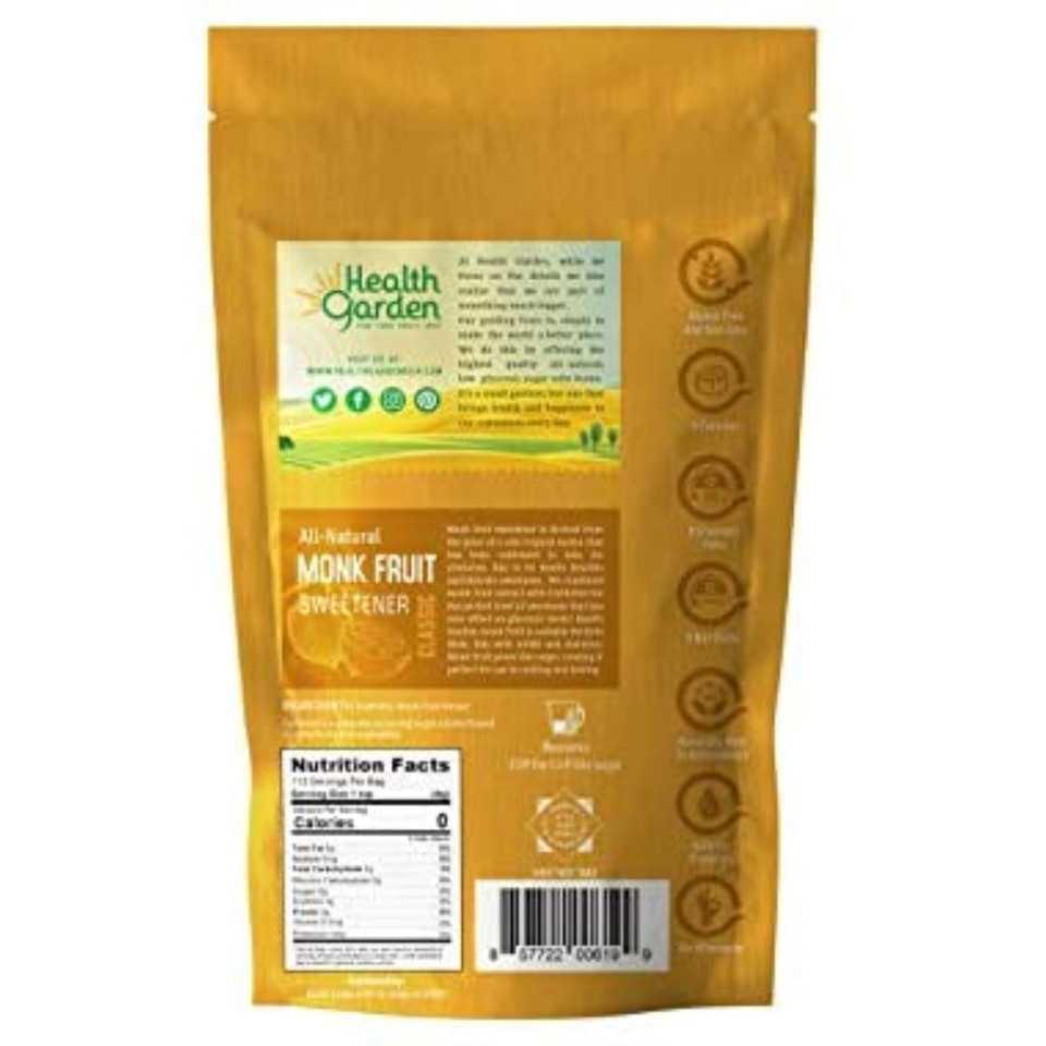 Health Garden Monk Fruit Sweetener, Classic- Non Gmo - Gluten Free - Sugar Substitute - Kosher - Keto Friendly (1 Lb)