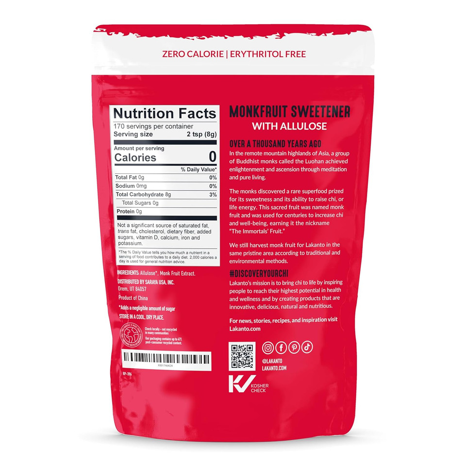 Lakanto Classic Monk Fruit Sweetener With Allulose, White Sugar Substitute From Monk Fruit Extract For Baking, Coffee & Tea, Gluten Free, Zero Calorie, Low Carb, Non Gmo, Keto, Classic White, 3 Lb Bag