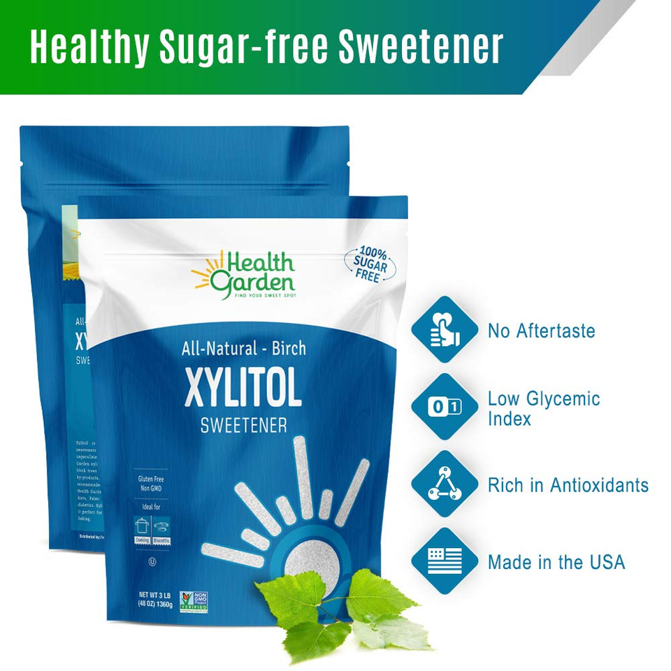 Health Garden Birch Xylitol Sweetener - 4.75 Lb Resealable Bag - Pure Birch Xylitol - Non Gmo, Kosher, And Made In The U.S.A. - Ideal Powdered Sugar Substitute - Non-Gmo Sugar Alternative