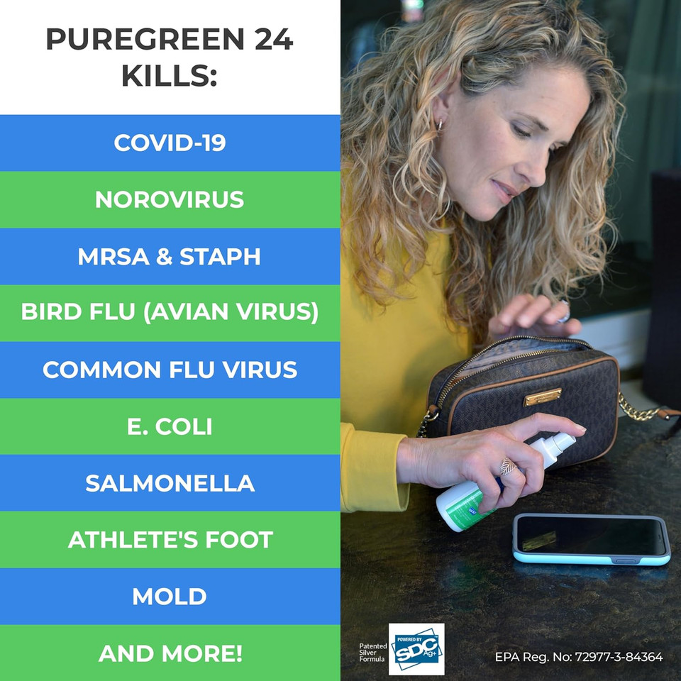 Puregreen24 Safe & Effective Disinfectant. Kills Deadly Germs Including Rsv Covid-19 Norovirus Mrsa Staph 2025 Flu Bird Flu Contains No Toxic Chemicals Odorless Child & Pet Safe 2 32Oz Spray Bottles