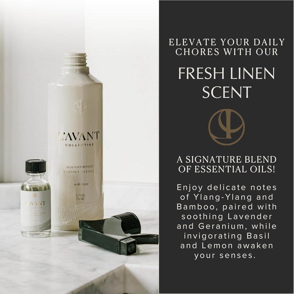 LAvant Collective All Purpose Cleaner Spray Refill  Natural Cleaning Spray For Kitchens, Counters, And Bathrooms  Vegan, Organic, Plant-Based Multipurpose Surface Cleaner With Fresh Linen Scent