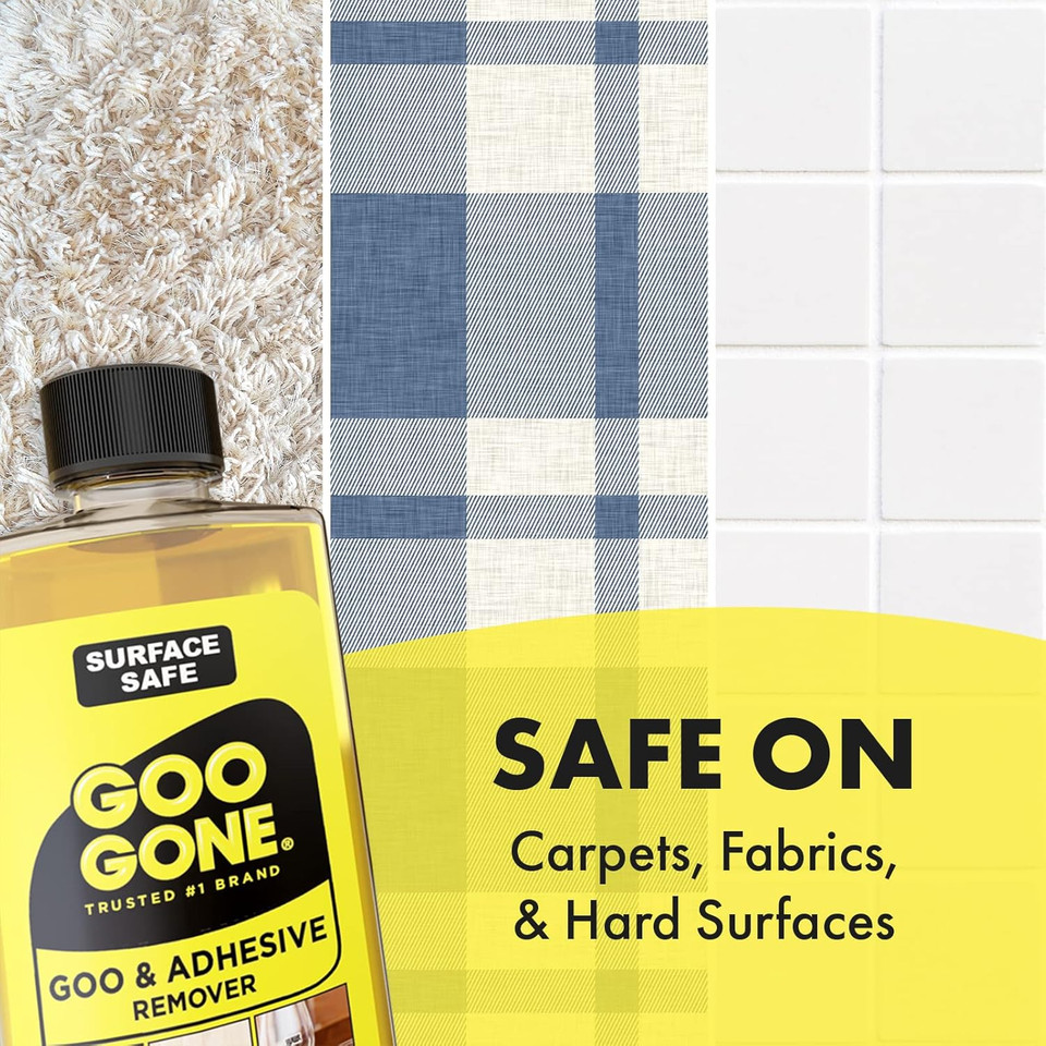 Goo Gone Original Adhesive Remover - 4 Ounce - Surface Safe Adhesive Remover Safely Removes Stickers Labels Decals Residue Tape Chewing Gum Grease Tar