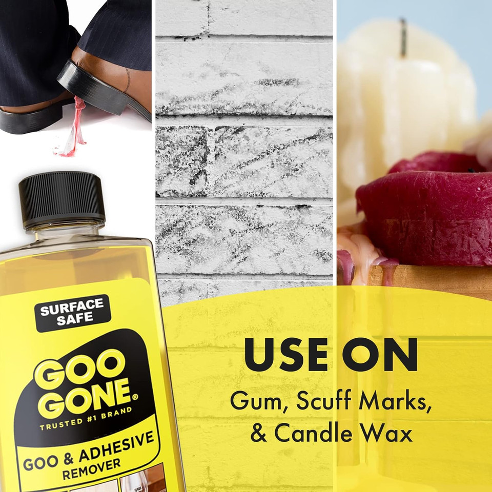 Goo Gone Original Adhesive Remover - 4 Ounce - Surface Safe Adhesive Remover Safely Removes Stickers Labels Decals Residue Tape Chewing Gum Grease Tar