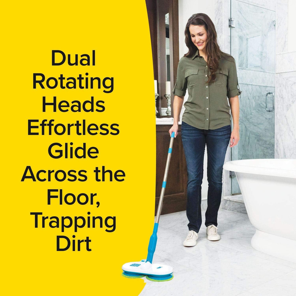 Original As Seen On Tv Floor Police Mop With Motorized Dual Spinning Mopheads & 6 Unique Cleaning Pads By Bulbhead, Lightweight, Rechargeable & Cordless, Great Hardwood Floor And Tile Cleaner