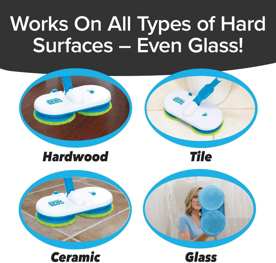 Original As Seen On Tv Floor Police Mop With Motorized Dual Spinning Mopheads & 6 Unique Cleaning Pads By Bulbhead, Lightweight, Rechargeable & Cordless, Great Hardwood Floor And Tile Cleaner