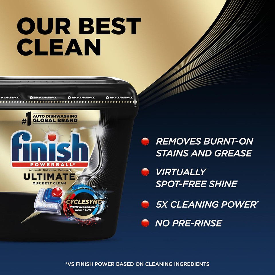 Finish Ultimate Dishwasher Pods, No Pre-Rinse Dishwasher Detergent Soap Removes Burnt-On Stain, With Cyclesync Technology, Degreasing & Scrubbing Power, 76 Count