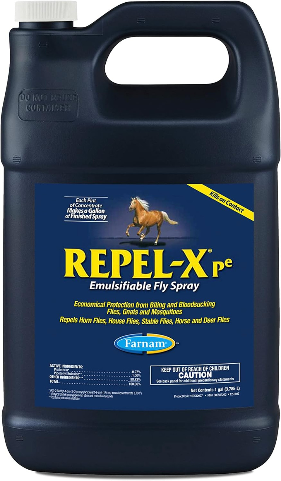 Farnam Repel-Xpe Emulsifiable Horse Fly Spray, Liquid Concentrate, Mix With Water, 128 Ounces, One Gallon